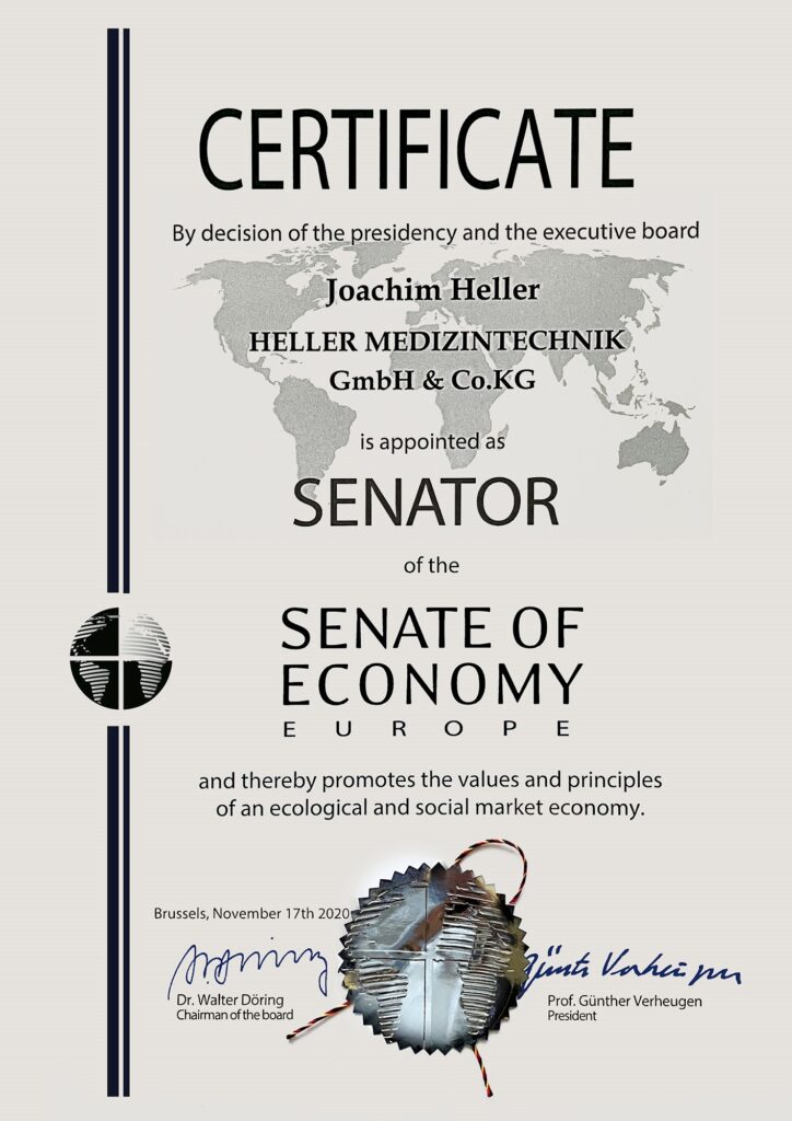 Senator der Wirtschaft Zertifikat von Joachim Heller