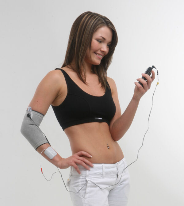 Elbow textile electrode for the treatment of pain in a patient's elbow
